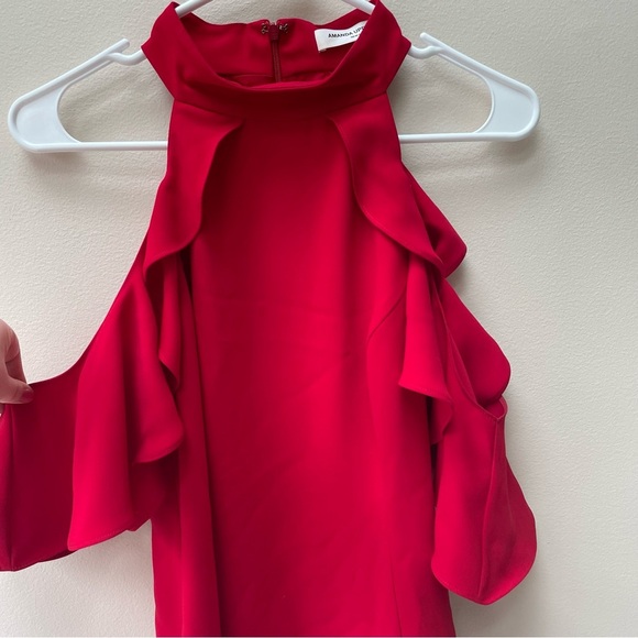 Amanda Uprichard Haven Dress Bright Red Flutter Sleeve Off Shoulder Size M - Picture 4 of 8